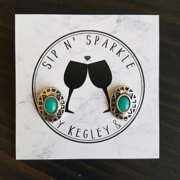 Aztec Turquoise Gem Earrings - Picture 2 of 2